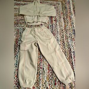 Athleta Cream Track Joggers with Pink Stitching